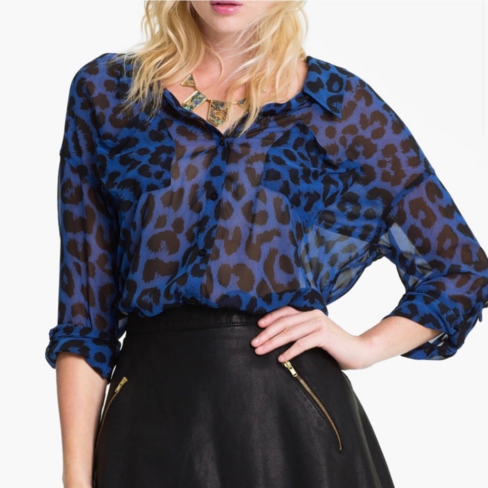 Free People blue leopard print blouse